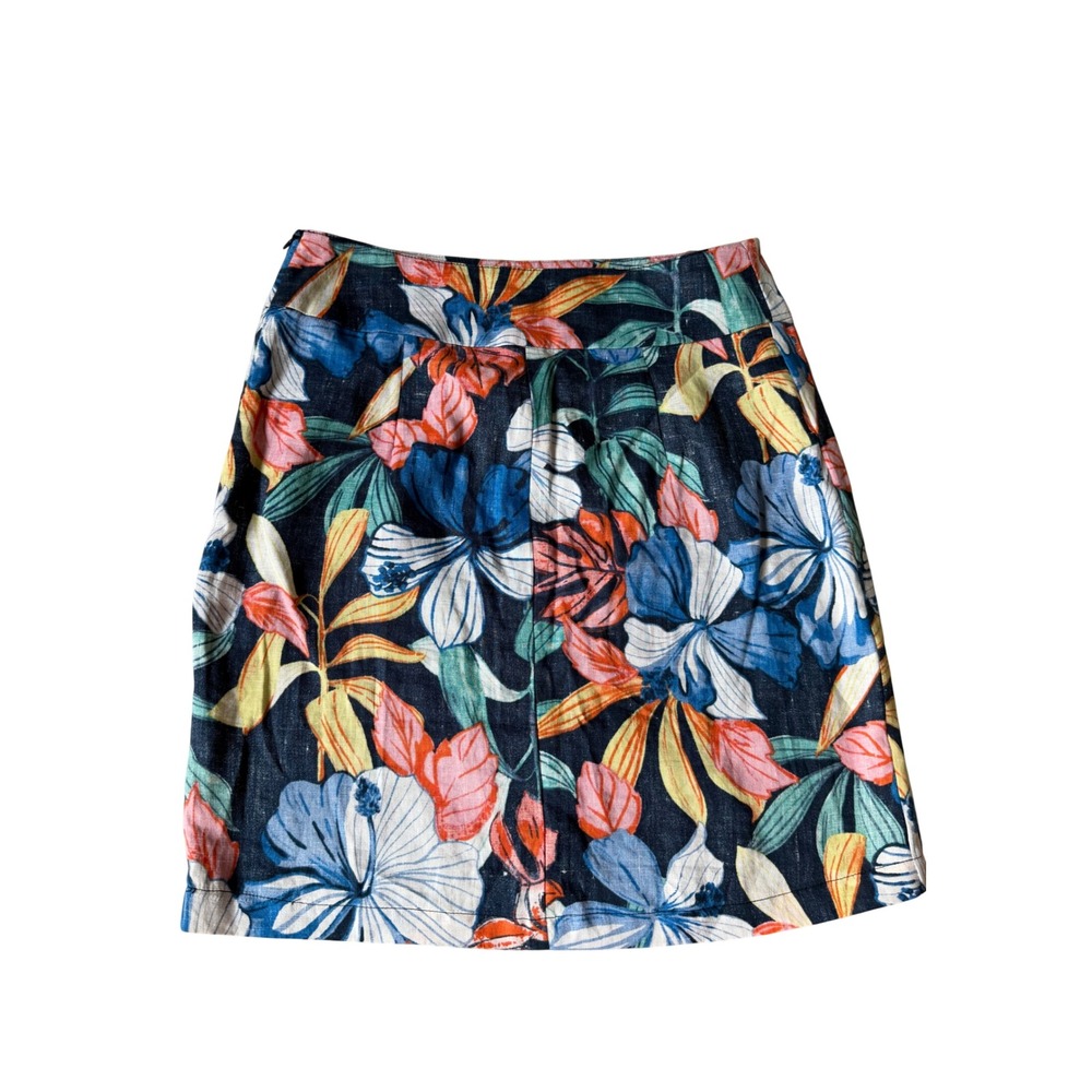 Tommy Bahama Mini Skirt Linen Tropical Hibiscus Floral Navy Blue Size 6 - Picture 3 of 9